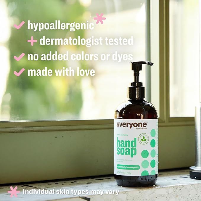 Everyone Liquid Hand Soap, 12.75 Ounce (Pack of 3), Spearmint and Lemongrass, Plant-Based Cleanser with Pure Essential Oils
