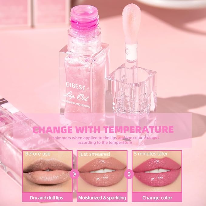 2Pcs Magic Color Changing Moisturizing Lip Glow Oil Plumping Glimmer Glow Lipstick, Hydrating Lip Gloss Lip Balm Transparent Lip Care, Long Lasting Moisturizing Non-sticky Fresh Texture Lip Oil