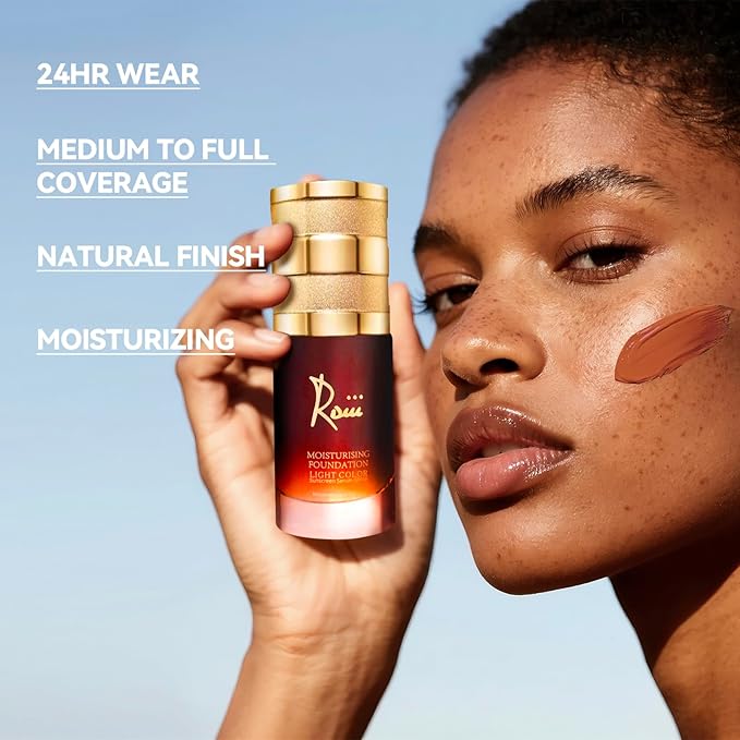 Roiii Lightweight SPF 50 Liquid Foundation - Full Coverage Sunscreen Makeup, Oil-Free & Long Lasting, Hydrating with Hyaluronic Acid for All Skin Types for Gym, Sports, Dancing (Light, 1.0 Oz)