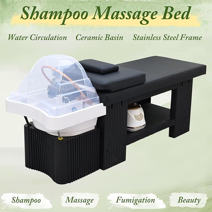 Professional Head Spa Equipment, Japanese Head Spa Bed, Shampoo Massage Bed, Massage Table with Water Circulation System, for Spa Beauty Salon Barber (C)