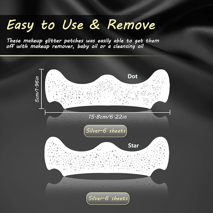 12 Sheets Silver Glitter Freckles Face Tattoo, Face Glitter Makeup Patches, Glow Up Freckle Makeup Patches Cosmetic Glitter for Face