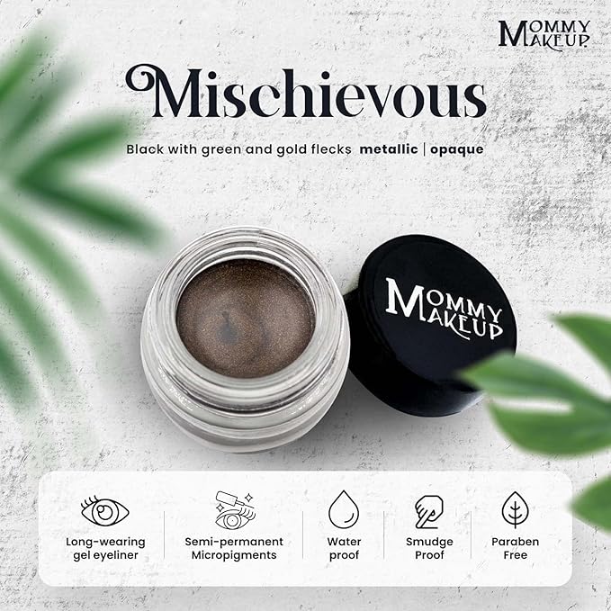 Mommy Makeup Waterproof Stay Put Gel Eyeliner Pot with Micropigments - Smudge-Proof, Long Lasting, Highly Pigmented Cream Eye Liner, 0.14 oz (Mischievous)