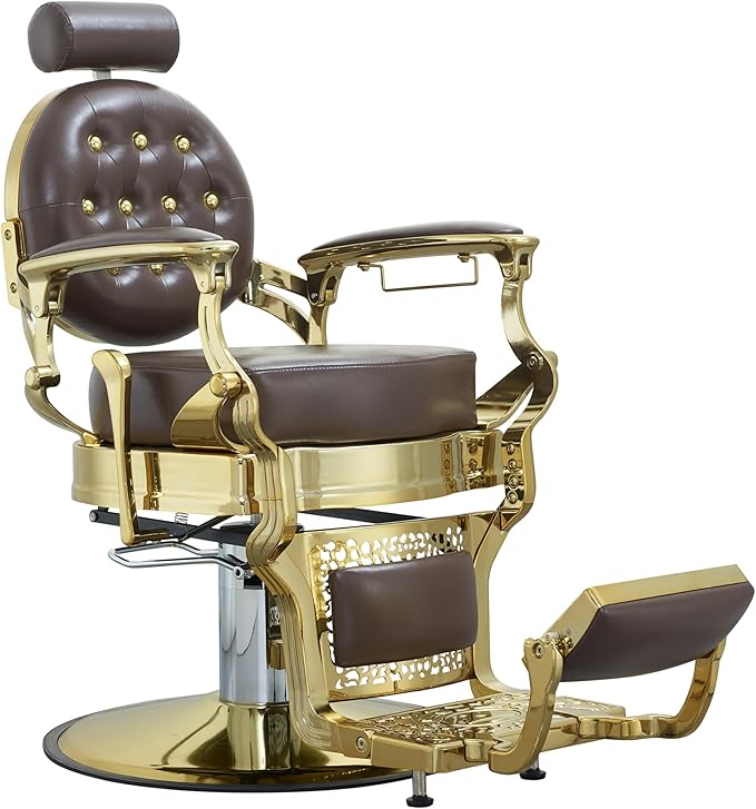 Professional Adjustable Vintage Barber Chair for Hairdressers Heavy Tattoo Shampoo Beauty Salon Equipment(Golden Square)