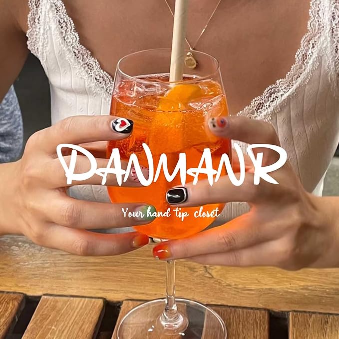 Fake Nails Black Long Press on Coffin Nails Heart Crystal Full Cover Acrylic French Shiny Fake Nails for Women and Girls 24PCS