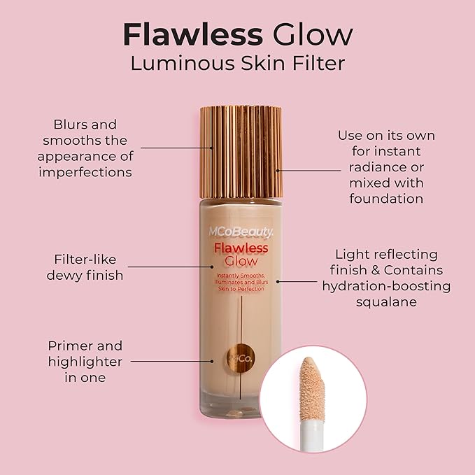 MCoBeauty - Flawless Glow Luminous Skin Filter - 4 Medium Shade - 4-in-1 Multi-Use Formula that Contains Squalane - Includes Doe Foot Applicator - Liquid Illuminator