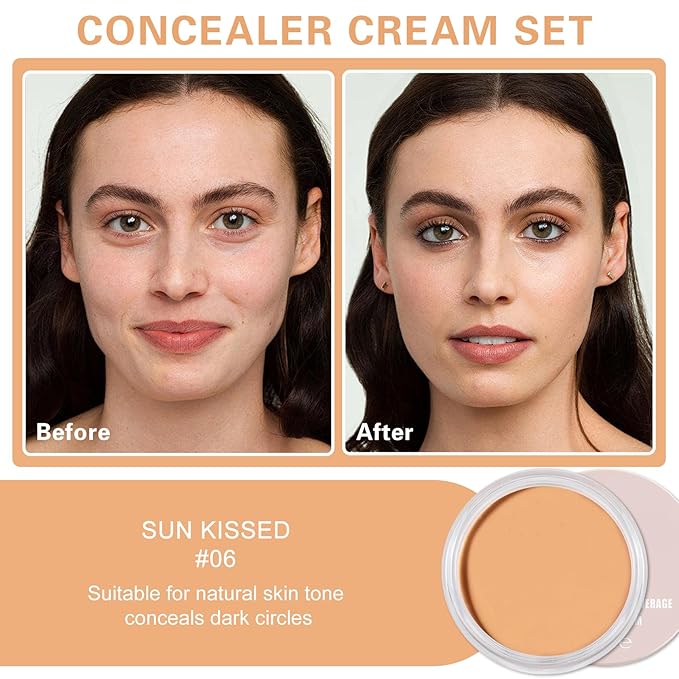 Dark Circles Under Eye Concealer Full Coverage,Long-lasting Under Eye Corrector for Dark Circles,Makeup Concealer for Older Women,Tattoo Cover up Makeup Waterproof (06 SUN KISSED)