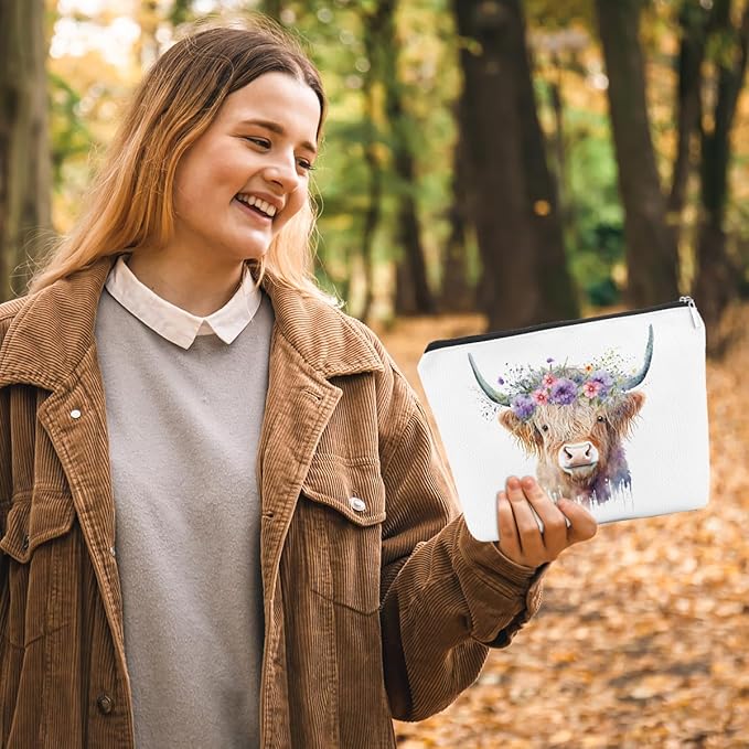 Western cosmetic bag highland cow