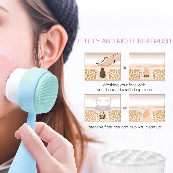 Face Brush 2 in 1, Facial Cleansing Brush Double Sides, Facial Exfoliation Scrub Brush Silicone Manual Face Scrubber Brush for Gentle Deep Pore Cleansing, Skincare (Sky Blue, 2 Pack)