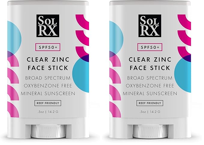 SolRX MINERAL SPF 50 Sunscreen Stick for Face - Zinc Oxide Sunsceen Stick, Clear, Non-Greasy (Pack of 2)