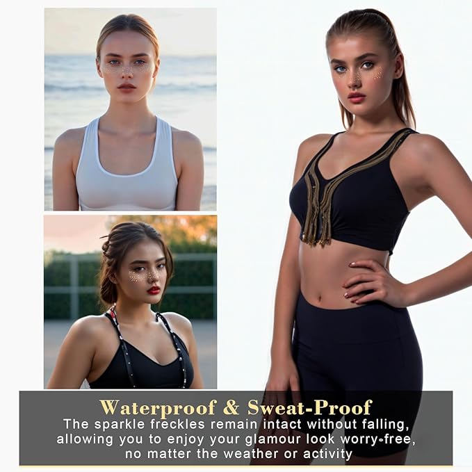 MEICOLY Silver and Gold Face Glitter,Glitter Freckles Face Tattoo for Women Kid,Gold Freckles,Silver Glitter Freckles,Sparkle Makeup Patches,Sparkle Freckles Speckles Patches,6 Count,3 Gold+3 Silver