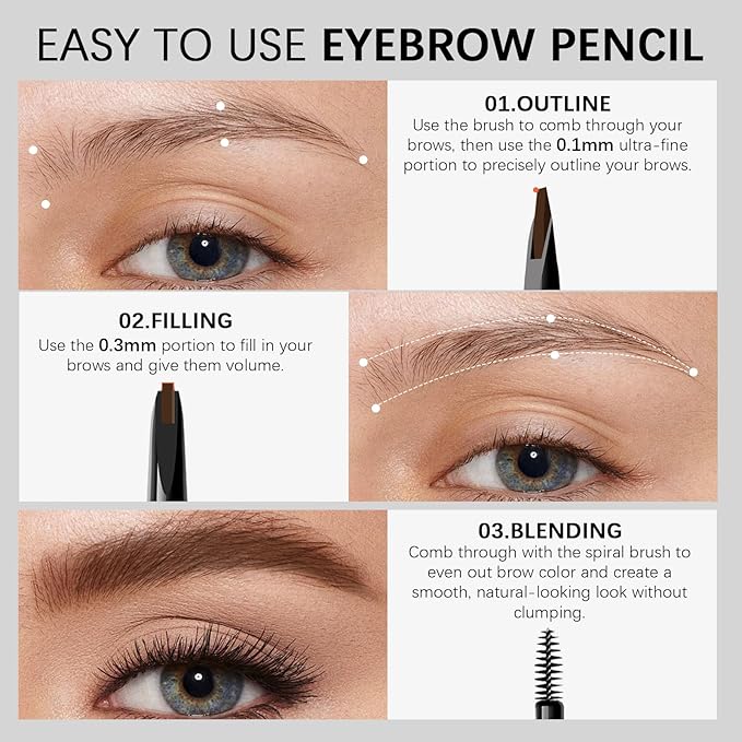 Browcharm Microblading Eyebrow Pencil for Women,0.1mm Ultra-Fine Mechanical Pencil,Makeup Brow Definer Waterproof,Draws Tiny Brow Hairs and Fills in Sparse Areas and Gaps (05 Deep Brown)
