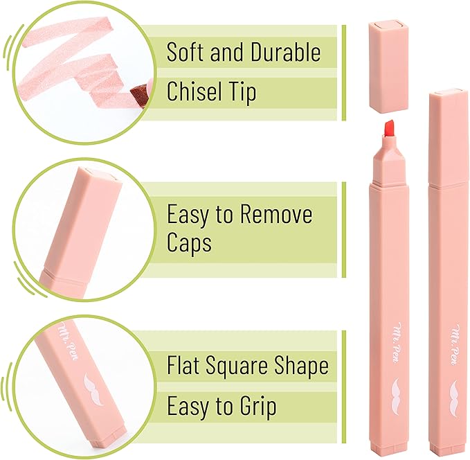 Mr. Pen- Aesthetic Highlighters, 8 pcs, Chisel Tip, Boho Colors, No Bleed Bible Highlighter Pastel, Assorted Colors, Cute