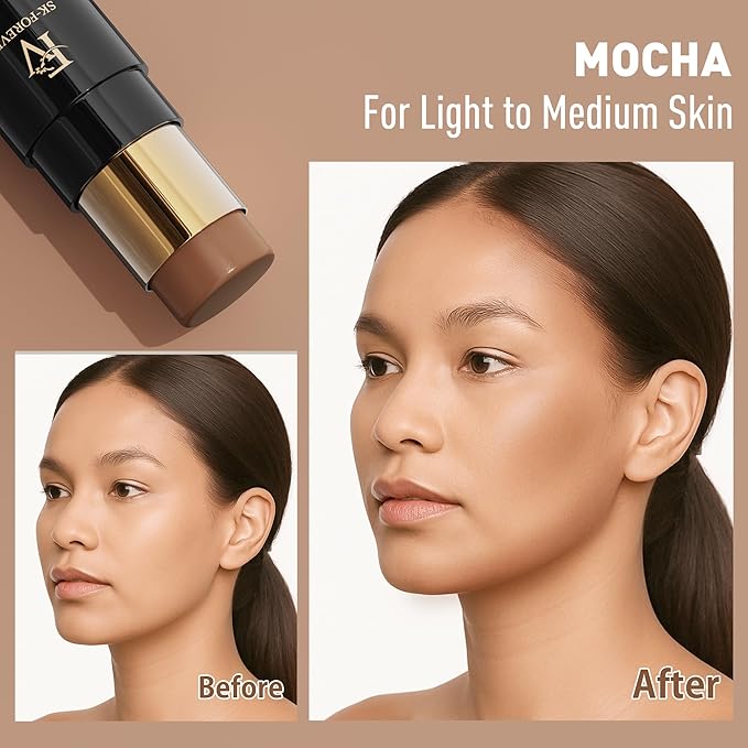 FV Contour & Bronzer Stick - 2-in-1 for Sculpting & Warmth | Natural Matte Finish, Creamy & Blendable, Waterproof & Long-Lasting Formula, Beginner Friendly, Cruelty-Free, Shade 02 Mocha