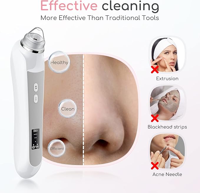 Blackhead Remover Vacuum, Black Head Remover for Face with Camera, Pore Vacuum for Men and Women, USB Interface Type Blackhead Remover Tools, 6 Suction Heads & 3 Adjustment Modes (Grey)