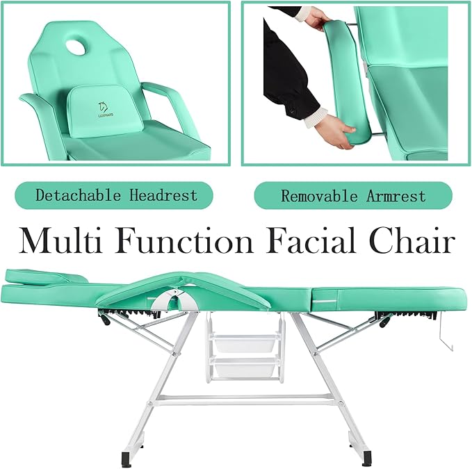 Massage Spa Bed Facial Chair Table Tattoo Chair 73in 3-Section Multipurpose Massage Bed Professional Facial Chair Tattoo Table Beauty Spa Salon Equipment Light Green