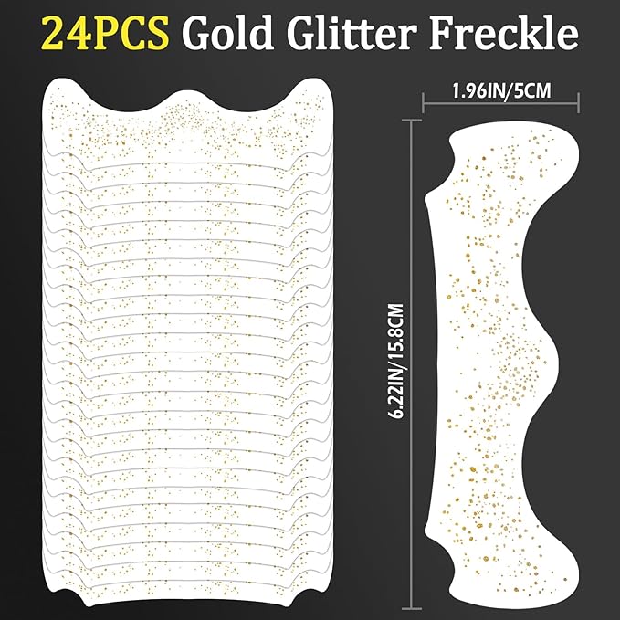 24PCS Glod Glitter Freckle, Gold Freckles Temporary Face Tattoo, Gold Freckle Tattoo, Body Face Glitter for Women Girls, Waterproof Long-Lasting Party, Festival, Concert Makeup Accessories