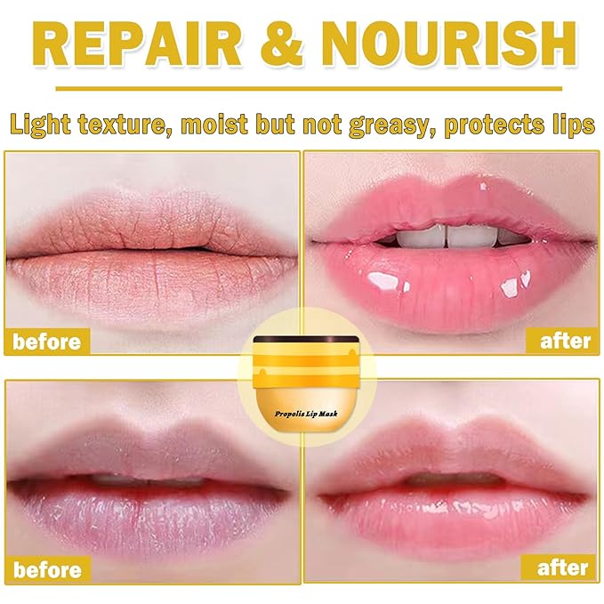 2PCS Bee Lip Balm Honey Pot Sleeping Mask - Silky Hydrating Overnight Lip Care Products - Strawberry & Honey