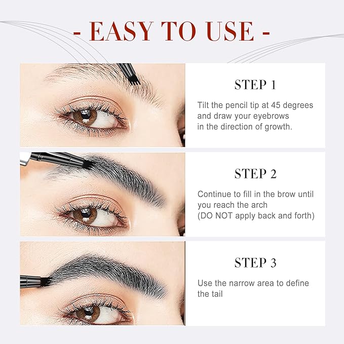 Microblade Eyebrow Pen, Waterproof Eyebrow Pencil Black Brow 4 Fork Tip Pencil, Liquid Thin Eyebrow Pen Long Lasting that Looks Like Hair, Black