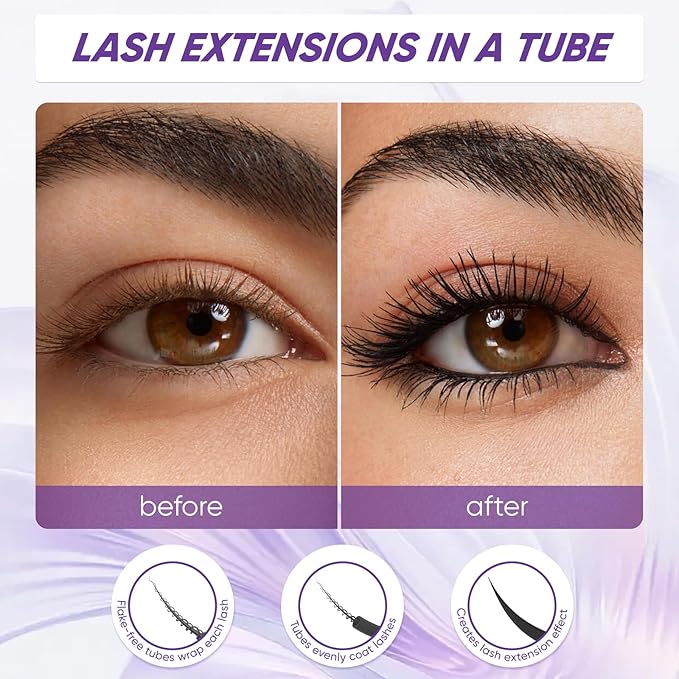 Tubing Mascara & Primer - Waterproof Long - Lasting Lash Extension Primer & Volumizing Mascara for Lash Growth & Curl - Smudge-Proof, Clump-Free, Easy Removal - Ideal for Sensitive Eyes