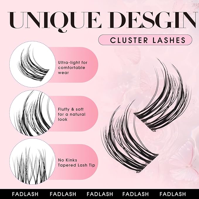 FADLASH Lash Clusters 2 Pairs Clusters DIY Eyelash Extensions False Eyelashes with Natural Wispy and Fluffy Effect Reusable Eyelash Clusters Self Application at Home(806-TP01)