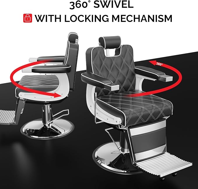 OmySalon Vintage Barber Chair All Purpose Wide Seat, 360° Swivel,Reclining Salon Chair Heavy Duty for Barbershop Beauty Spa Shampoo
