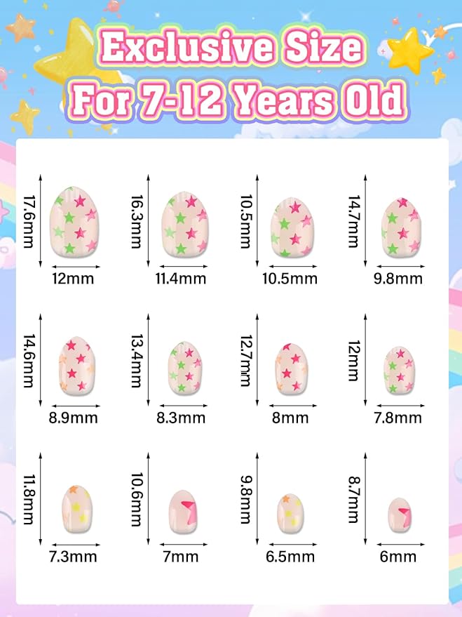 144 Pieces Press on Nails for Kids, EBANKU 6 Pack Kid Fake Nail Cute Colorful Press on Nails for Girls 7-12 Years with Pre- Adhesives