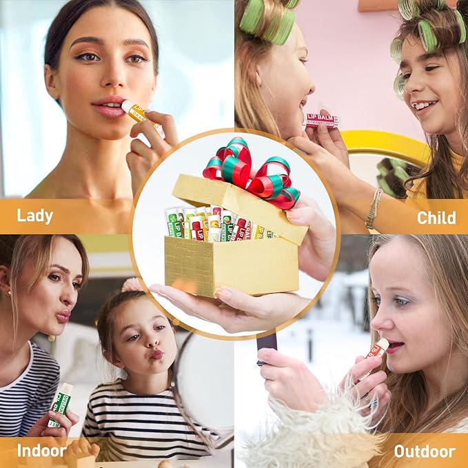 DMSKY Natural Lip Balm Bulk 24 Pack, Moisturizing Lip Balm with Vitamin E and Coconut Oil, Lip Care Product for Chapped Lips-12 Flavors