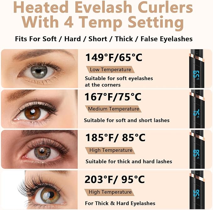 Heated Eyelash Curler, Electric Eyelash Curler, Rechargeable Lash Curler for Makeup Natural Curling Eye Lashes and 24 Hours Long Lasting - Black 2025 Updated New Model B