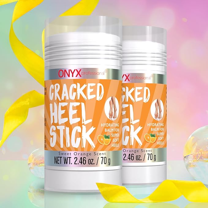 Onyx Professional Cracked Heel Repair Balm Stick for Dry Cracked Feet Treatment, Orange Scent, 2 pack - Moisturizing Foot Balm, Rolls On, No Mess Like Foot Cream or Foot Lotion, Heel Treatment