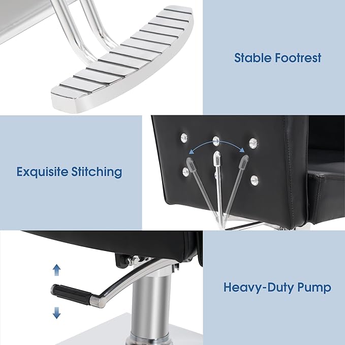 BarberPub Classic Hydraulic Recliner Barber Chair Antique Hair Spa Salon Styling Beauty Equipment 3123 (Black)