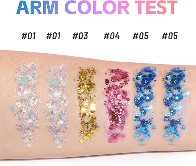 2 Pcs Silver Body Glitter Stick, Mermaid Glitter Gel Long Lasting Shimmer Hair Eyeshadow Face Body Glitter Concerts Music Festivals Halloween Sparkle Makeup for Women and Kids(Silver/Gold)