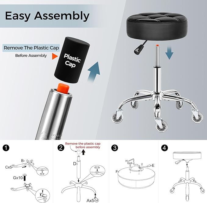 BEWISHOME Rolling Stool with Wheels, Adjustable Stool Heavy Duty 450lb, 360° Swive Rolling Chair for Massage Spa Medical Tattoo, PU Thick Seat Padding Salon Chair(Black) BYD01B