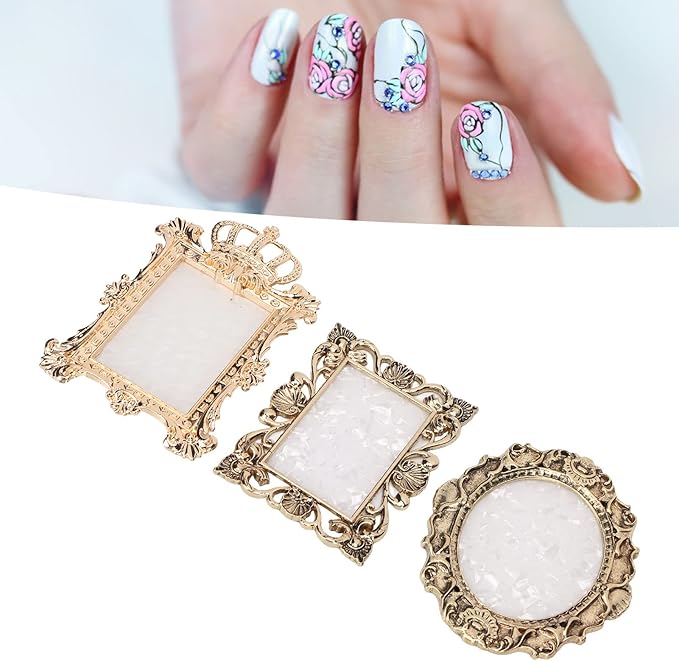 Nail Art Resin Palette,3pcs Vintage Nail Art Palette Multi Functional Display Mixing Nail Coloring Palette Nail Polish Color Mixing Palette for Makeup Gold Copper Color