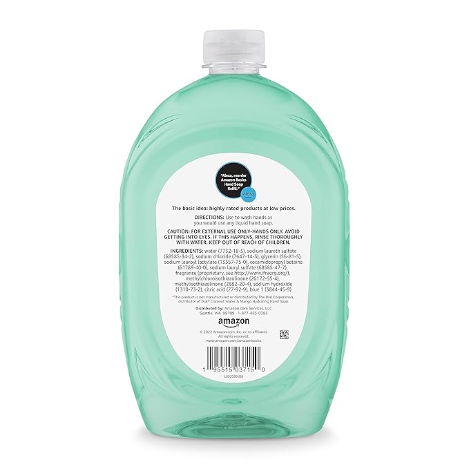 Amazon Basics Liquid Hand Soap Refill, Mango and Coconut Water Scent, Triclosan-Free, 50 Fl Oz (Pack of 1) (Previously Solimo)