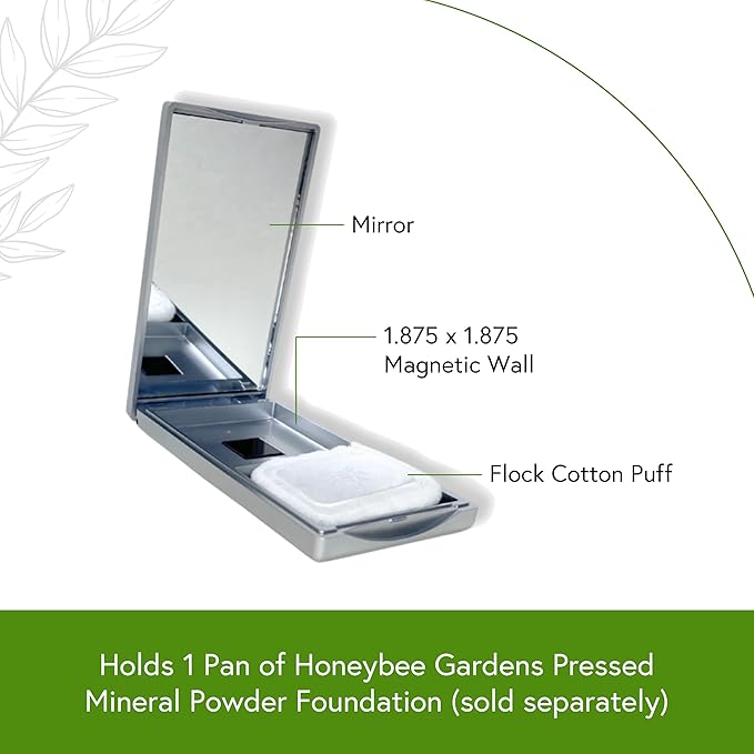 Honeybee Gardens Refillable Pressed Mineral Powder Foundation Compact with Puff & Mirror, Empty Customizable Makeup Kit, Travel-Friendly Luxury