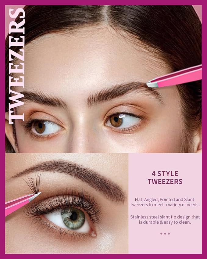 TsMADDTs 6 PCS Eyebrow Tweezers Set, Tweezers for Women Facial Hair with Curved Scissor and Eyebrow Brush for Ingrown Hair