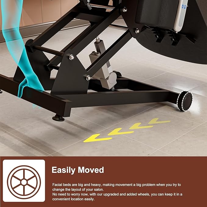 Icoget Electric Spa Tattoo Chair – Esthetician Bed for Lash Extensions, Facial, Waxing, Microblading, White Adjustable Massage Table with Remote Control, Black