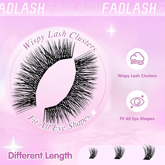 FADLASH Lash Clusters Natural Eyelash Clusters 8-16mm DIY D Curl Cluster Eyelash Extensions Reusable Individual Lashes with Soft Thin Band for Self Use (R017, 8-16mm)