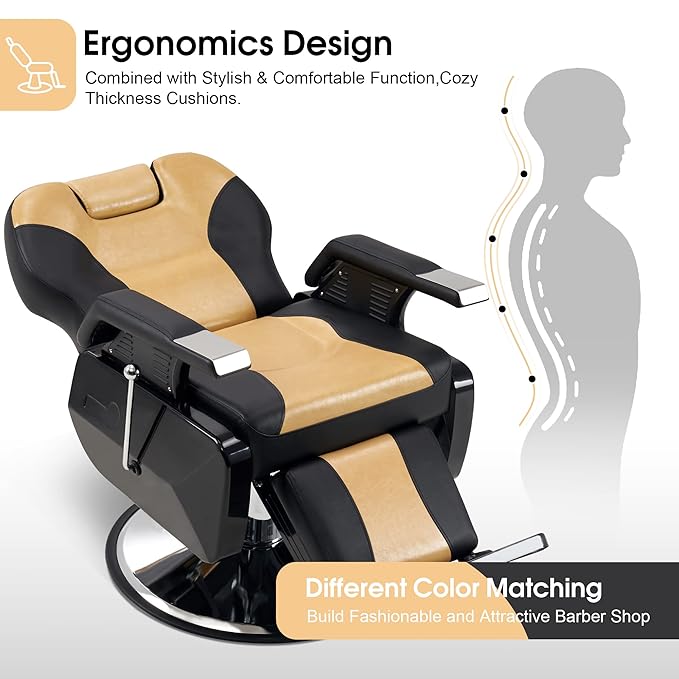 BarberPub Heavy Duty Reclining Barber Chair, All Purpose Hydraulic Salon Chairs for Hair Stylist, Barbershop Salon Tattoo 2688(Yellow&Black)