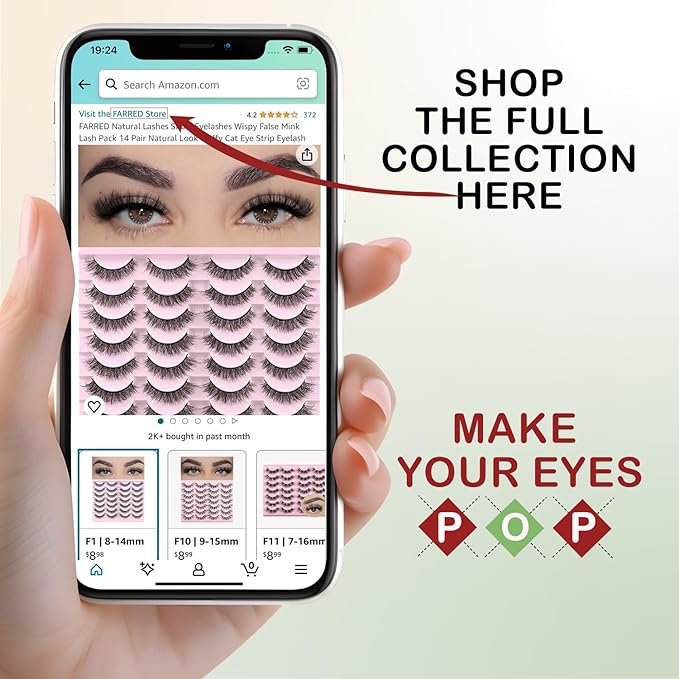 FARRED Cat Eye Lashes Short Natural Eyelashes 15mm Fluffy Wispy Strip Eyelash 14 Pairs Cute Natural Fake Lashes Packs Small Full Pestañas Set (F10 | 9-15mm)