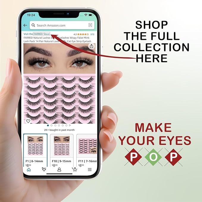 FARRED Wispy Lashes Hybrid Mink Eyelashes 14 Pairs Short Cat Eye Natural Fluffy False Eyelashes Faux Mink Strip Eye Lashes Pack for Daily Makeup (F17 | 8-16 mm)