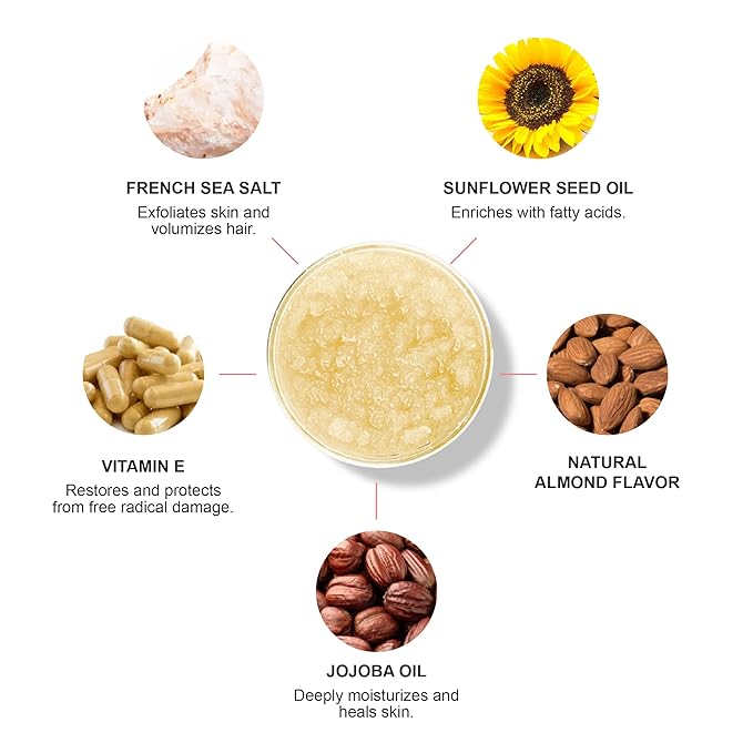 100% PURE Honey Almond Body Scrub Exfoliating Deep Clean with Sea Salts & Nourishing Oils - Natural Deeply Moisturizing Skincare - Vibrant Radiant Skin Restore & Pore Cleanse - Vegan - 10oz