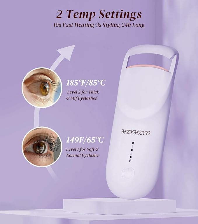 Heated Eyelash Curler, Eyelash Curlers with 10S Quick Heat-Up, 2 Temp Settings, 3S Styling & 24H Long-Lasting Natural Curl, Type-C Recharge, Mini Electric Eyelash Curler for Travel - Purple