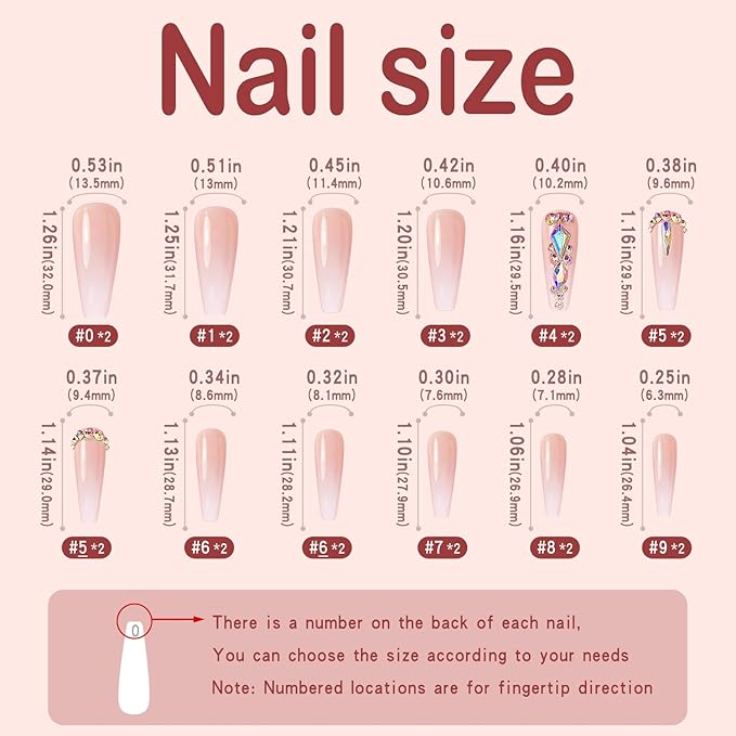 Yivaiks Ballerina Press-on Nails, 24pcs Glossy Acrylic Fake Nails with Glue, Extra Pink Long Coffin 3D Rhinestones Design for Women