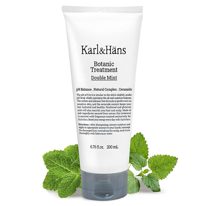 Karl&Hans Botanic Double Mint Conditioner Hair Treatment -Organic, Silicone-Free, Revitalizing Care for Frizzy Hair with Ceramide & Natural Extracts for All Hair Types, 6.76 fl oz