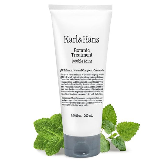 Karl&Hans Botanic Double Mint Conditioner Hair Treatment -Organic, Silicone-Free, Revitalizing Care for Frizzy Hair with Ceramide & Natural Extracts for All Hair Types, 6.76 fl oz