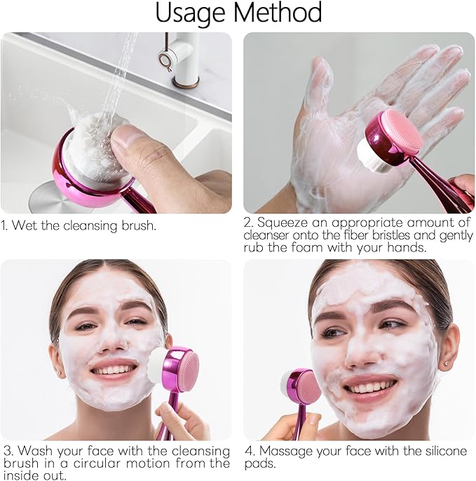 Face Brush 2 in 1, Facial Cleansing Brush Double Sides, Facial Exfoliation Scrub Brush Silicone Manual Face Scrubber Brush for Gentle Deep Pore Cleansing, Skincare (Gold, 1 Pack)