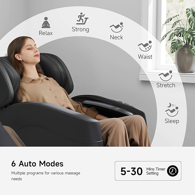 2025 Massage Chair Full Body, Zero Gravity Recliner with 6 Auto Modes, Foot Massage, Heating, Bluetooth, Black