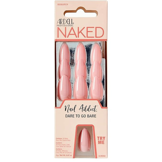 Ardell Nail Addict Naked Monarch, Press On Nails, Medium Almond Shape, Nail Kit, 1-Pack