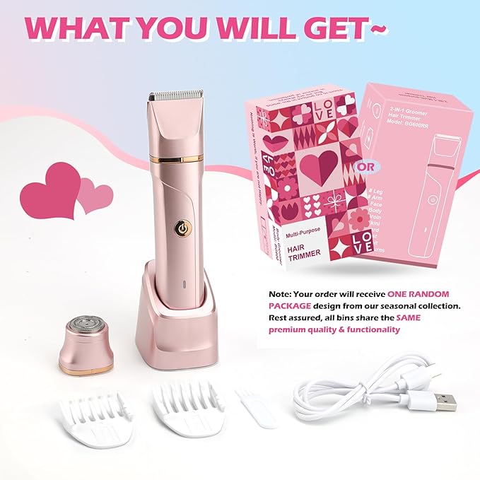 Bikini Trimmer for Women 2-in-1 – Rechargeable Electric Razors for Women, Painless Electric Shaver for Bikini, Underarm, Legs, Arms – IPX7 Waterproof, Compact Travel Design